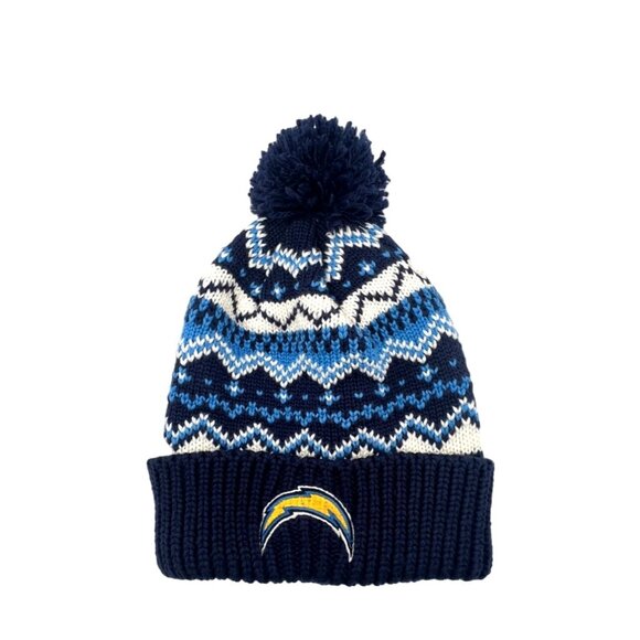 NFL Los Angeles Chargers Reebok Pom Pom Hat Fair Isle Design Unisex - Picture 1 of 6